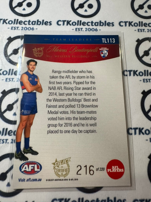 2016 AFL Select Certified Marcus Bontempelli #216/220 Team Leaders #TL113 Dogs