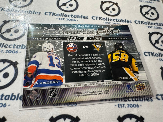 2024-25 Upper Deck Hockey Series 1 Barzal/Letang Gaming PVP GPVP-15 Speckle NHL