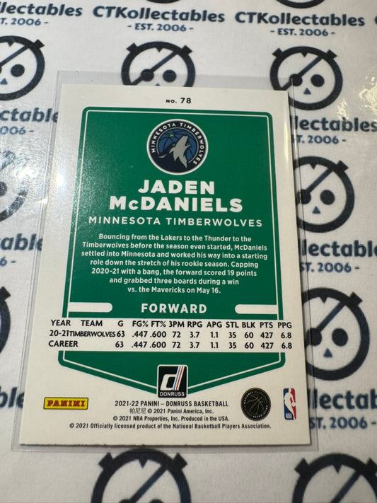 2021-22 NBA Donruss Jaden McDaniels Green Laser #78 Timberwolves