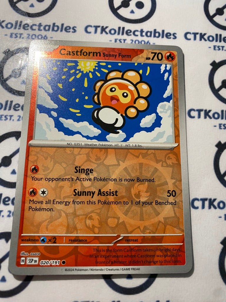 Castform Sunny form Reverse Holo #020/191 Surging Sparks Pokmon TCG 2 CTKollectables Castform Sunny form Reverse Holo #020/191 Surging Sparks Pokmon TCG 2 CTKollectables