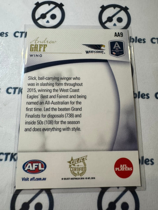 2016 AFL Select Certified Andrew Gaff All Australian #AA9 Eagles