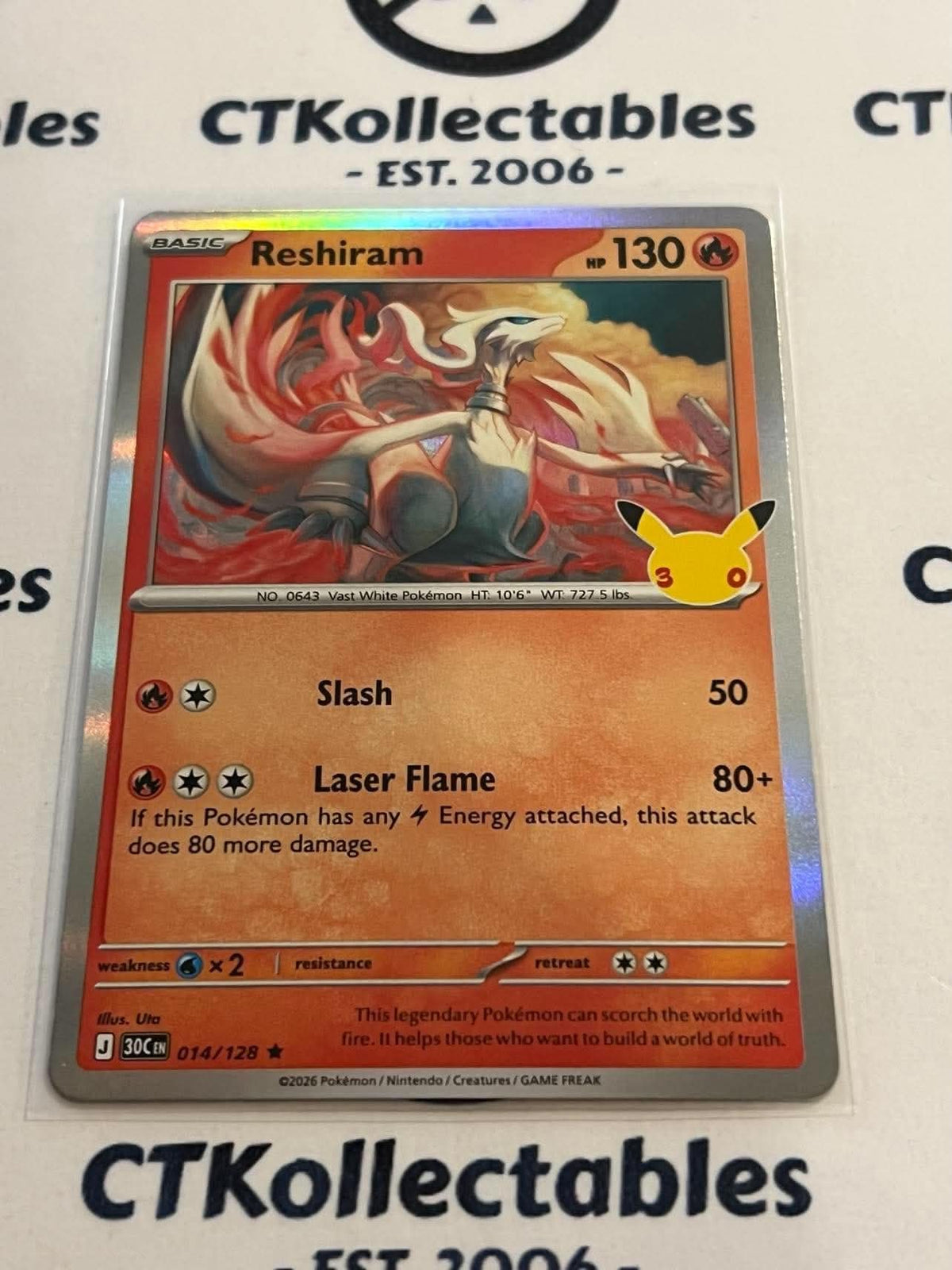 Reshiram 014/128 Holo Rare Foil ENG 30th Anniversary Celebration Pokemon TCG