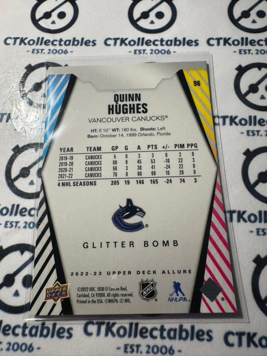 2022-23 Upper Deck NHL Allure Quinn Hughes Glitter Bomb #96 Canucks