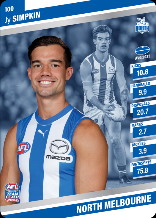 2024 AFL Teamcoach Silver Card #100 Jy Simpkin Kangaroos