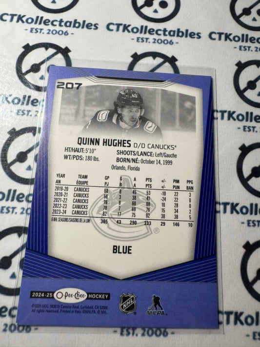 2024-25 O-Pee-Chee Hockey BLUE BORDER #207 Quinn Hughes Vancouver Canucks