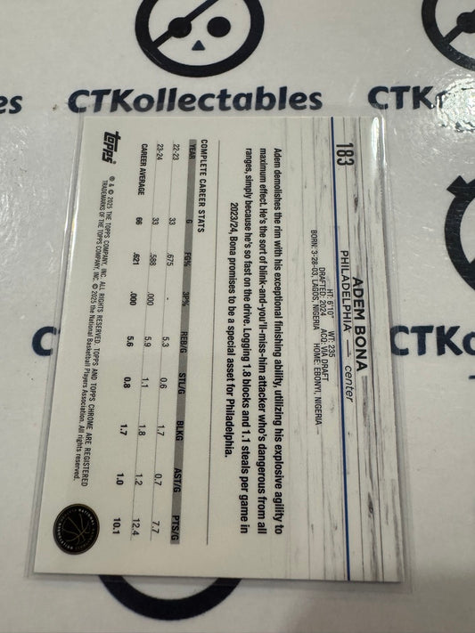 2024/25 Topps NBA Chrome Adem Bona rookie RC Pink Refractor #183 76ers