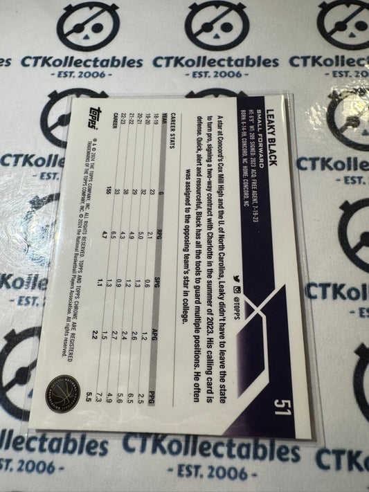 2023/24 Topps NBA Chrome Leaky Black Rookie Card RC #51 Hornets