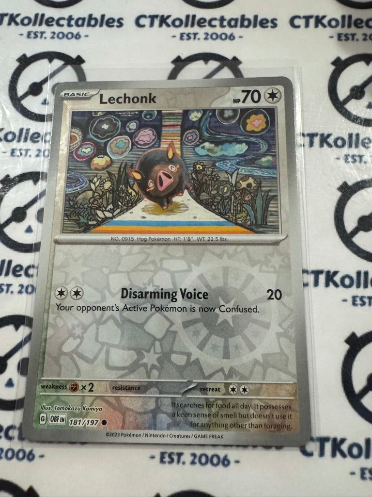 Lechonk Reverse Holo #181/197 2023 Obsidian Flames Pokemon Card