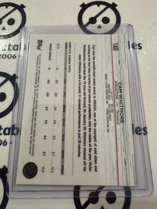 2024/25 Topps NBA Chrome Cam Whitmore 'Pink Basketball Refractor" #140 Houston