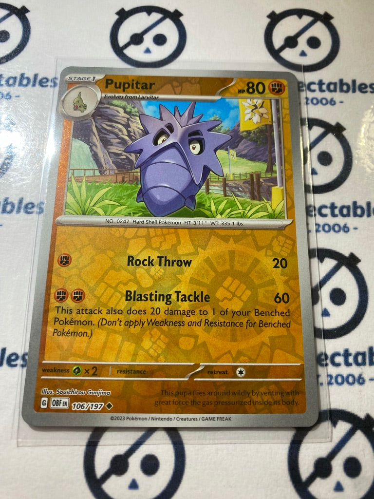 Pupitar Reverse Holo #106/197 2023 Obsidian Flames Pokemon Card CTKollectables Pupitar Reverse Holo #106/197 2023 Obsidian Flames Pokemon Card CTKollectables