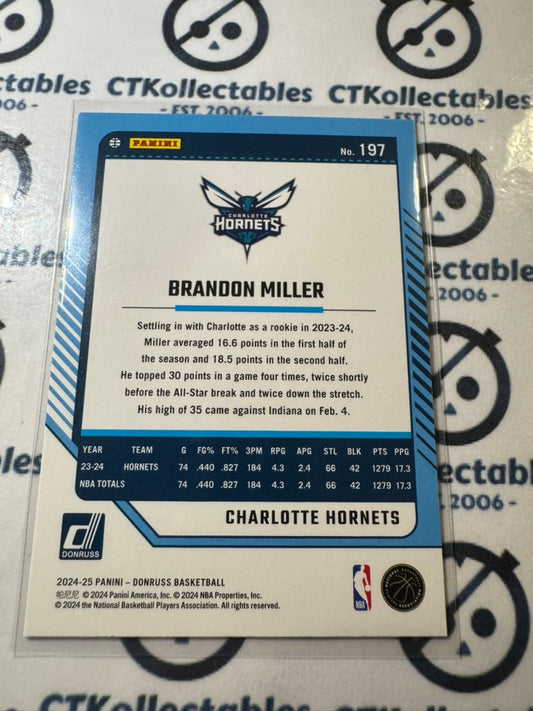 2024-25 NBA Panini Donruss Brandon Miller Green Laser #197 Hornets