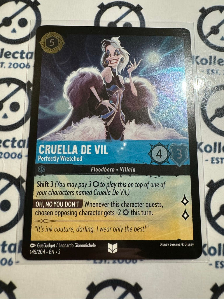 2024 Disney Lorcana Floodborn COLD FOIL #145 Cruella De Vil, Perfectly Wretched