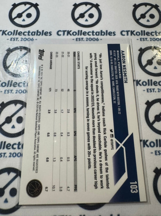 2023-24 NBA Topps Chrome Aaron Nesmith Blue Basketball Refractor #103 Pacers