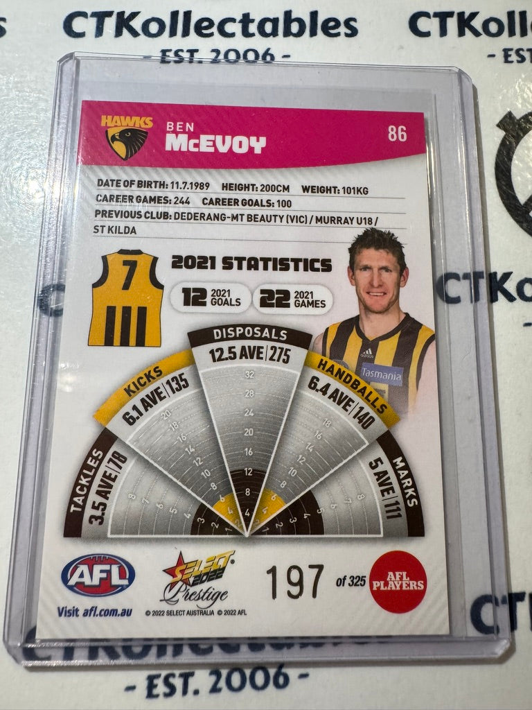 2022 AFL Footy Stars Prestige Ben McEvoy Pink Parallel #197/325 Hawks