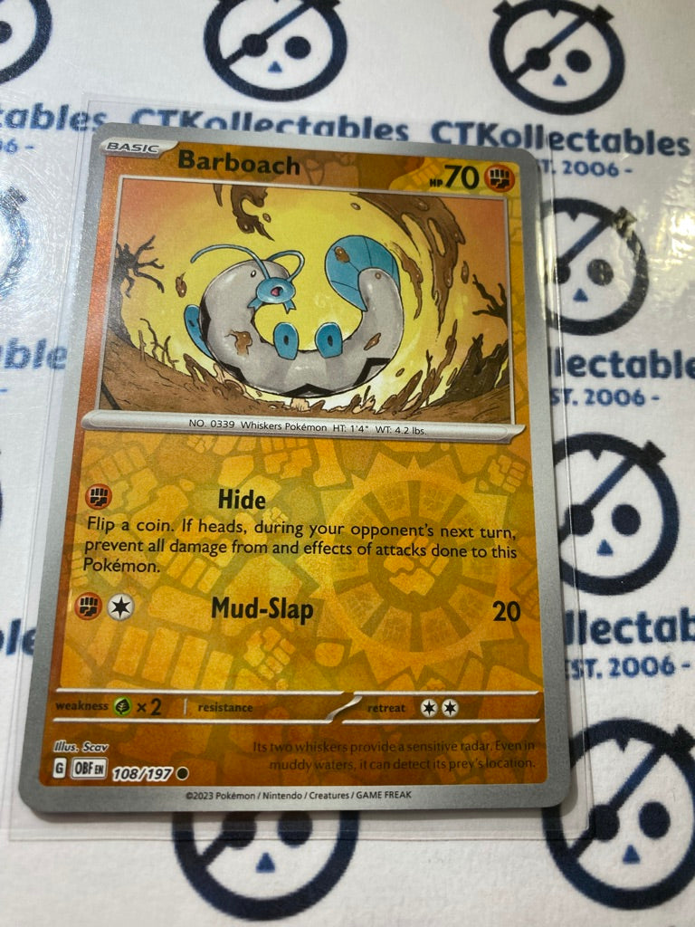 barboach pokemon card Barboach Reverse Holo #108/197 2023 Obsidian Flames Pokemon Card – CTKollectables