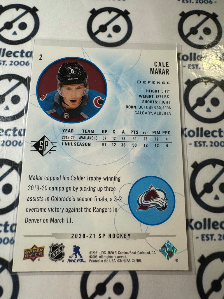 2020-21 NHL SP Hockey Cale Makar Blue Parallel #2 Avalanche