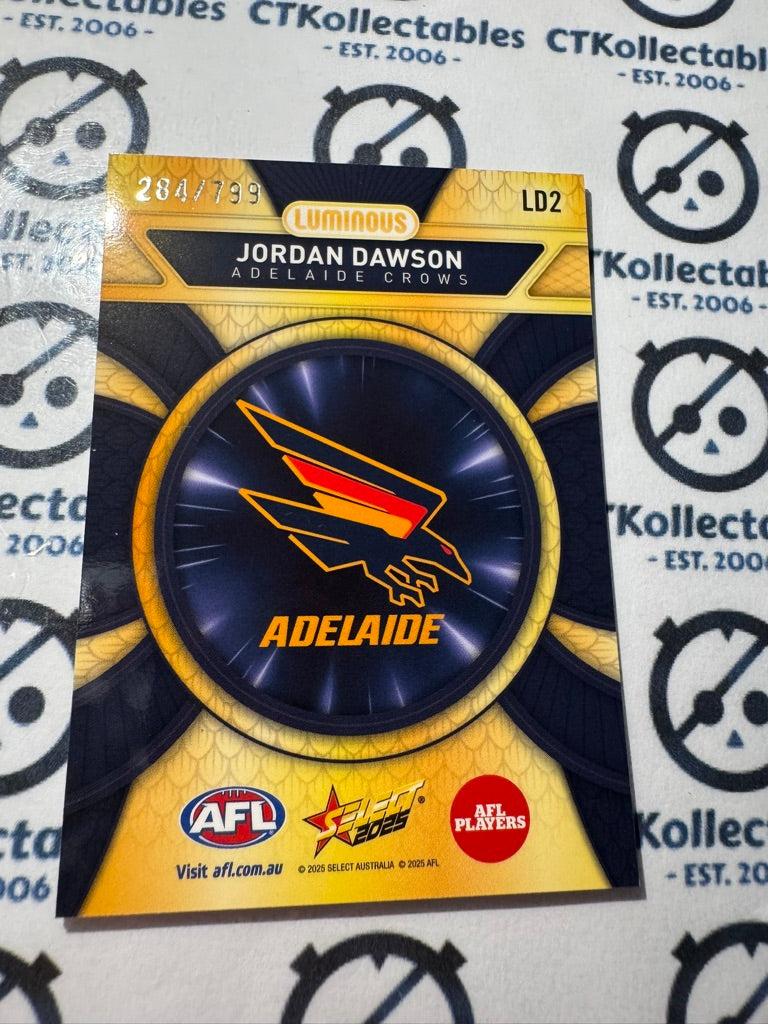 2025 AFL Footy Stars Luminous Jordan Dawson Dragon Scale #284/799 Crows LD2