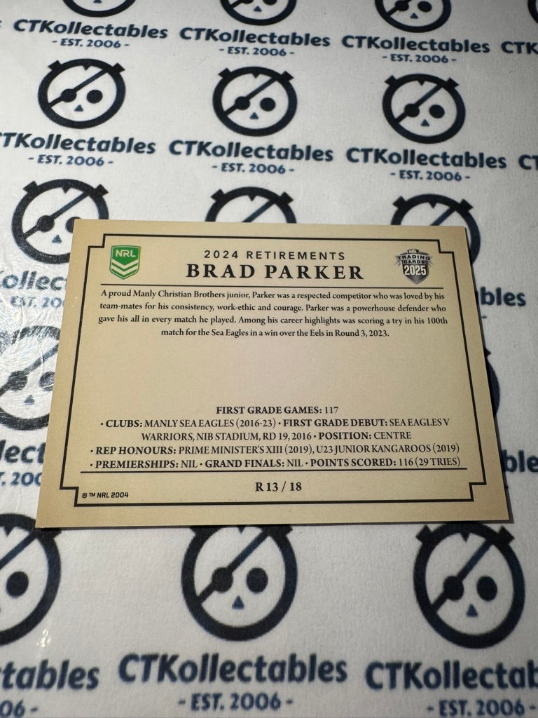 2025 NRL Traders Retirements R 13 / 18 SEA EAGLES BRAD PARKER