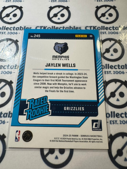 2024-25 NBA Panini Donruss Jaylen Wells Rated rookie RC #245 Memphis