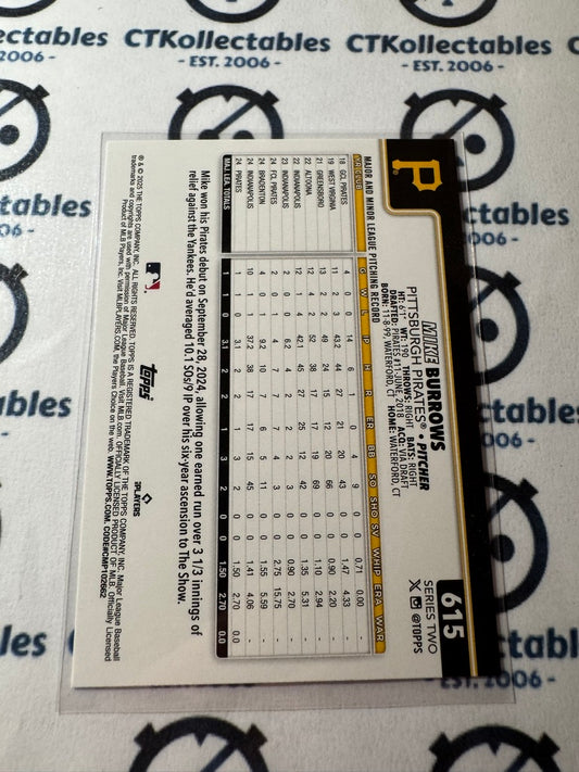 2025 Topps Series 2 Baseball Rookie Card #615 Mike Burrows Pittsburgh Pirates RC