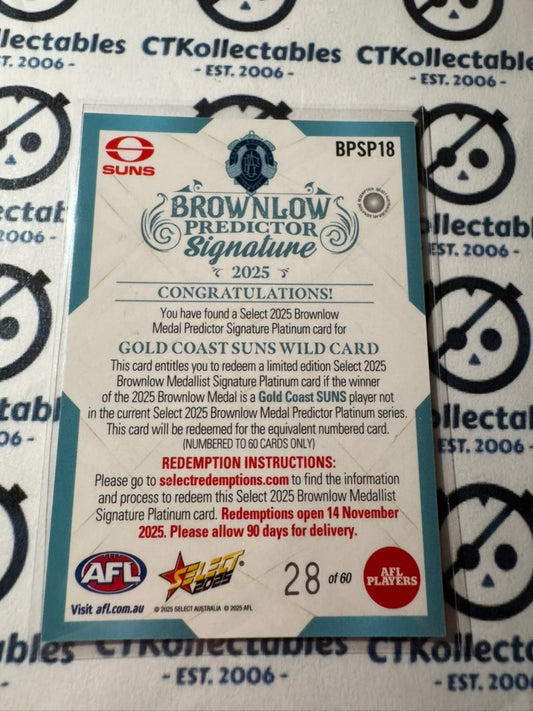2025 AFL Footy Stars Brownlow Wild Card Platinum Gold Coast #28/60