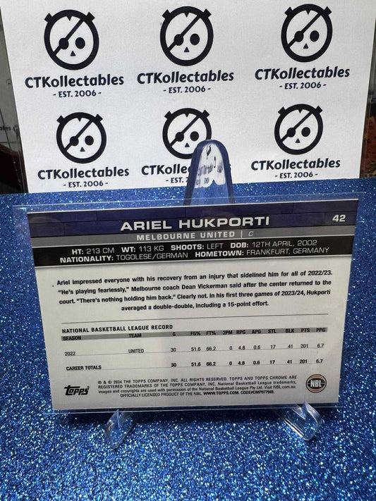 2023-24 Topps Chrome NBL Aqua Refractor #122/199 #42 Ariel Hukporti United