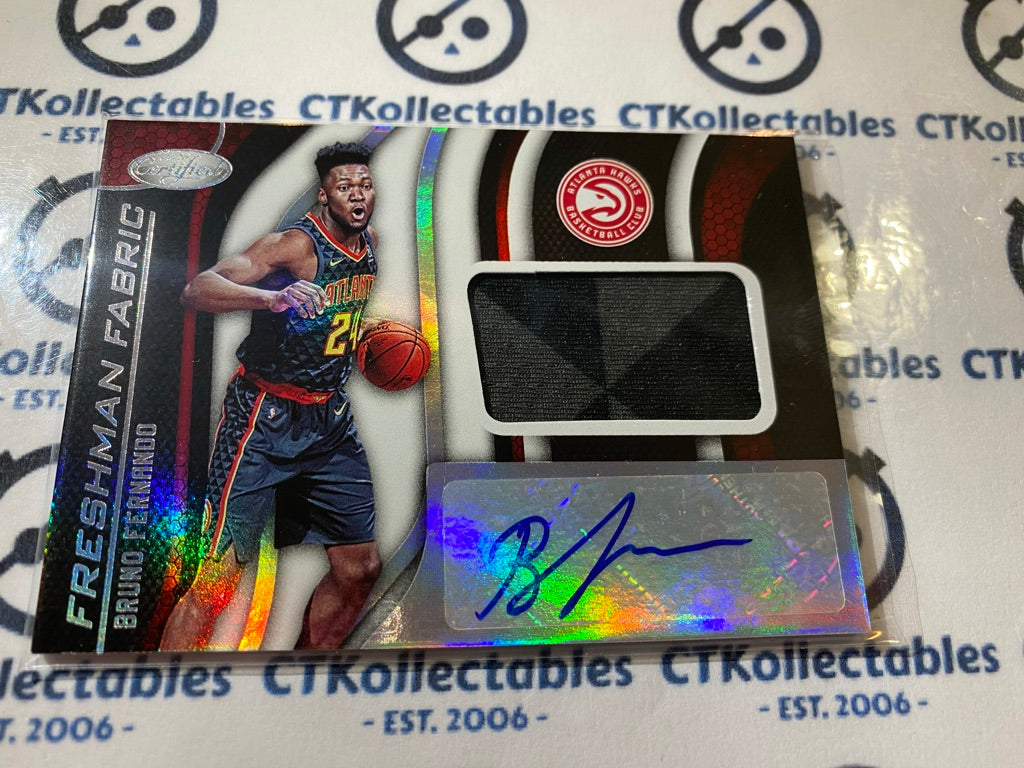 2019-20 Panini NBA Certified Bruno Fernando Freshman Fabrics Jersey Auto Hawks