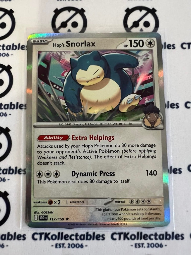 Hop's Snorlax Holo Rare #117/159 Journey Together Pokemon Card TCG