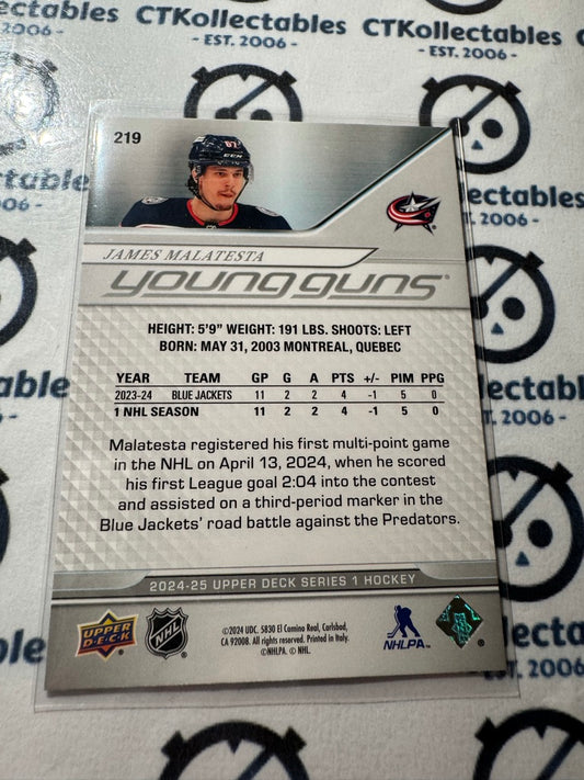 2024-25 Upper Deck Hockey Series 1 Young Guns James Malatesta #219 Blue Jackets