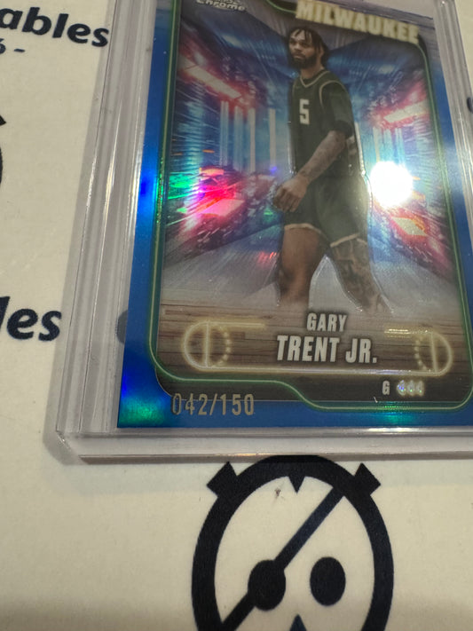 2024/25 Topps NBA Chrome Gary Trent Jr Blue Refractor #042/150 Bucks