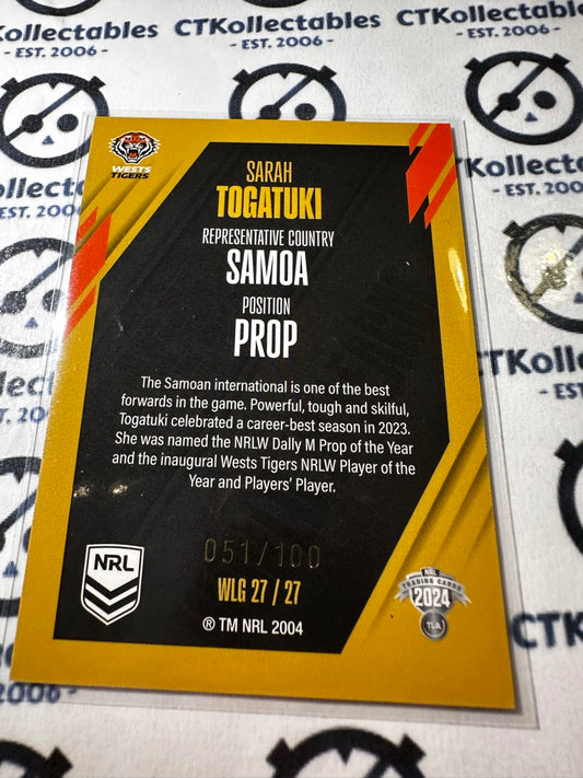 2024 TLA NRL Traders World In League - Gold Sarah Togatuki #051/100 Tigers