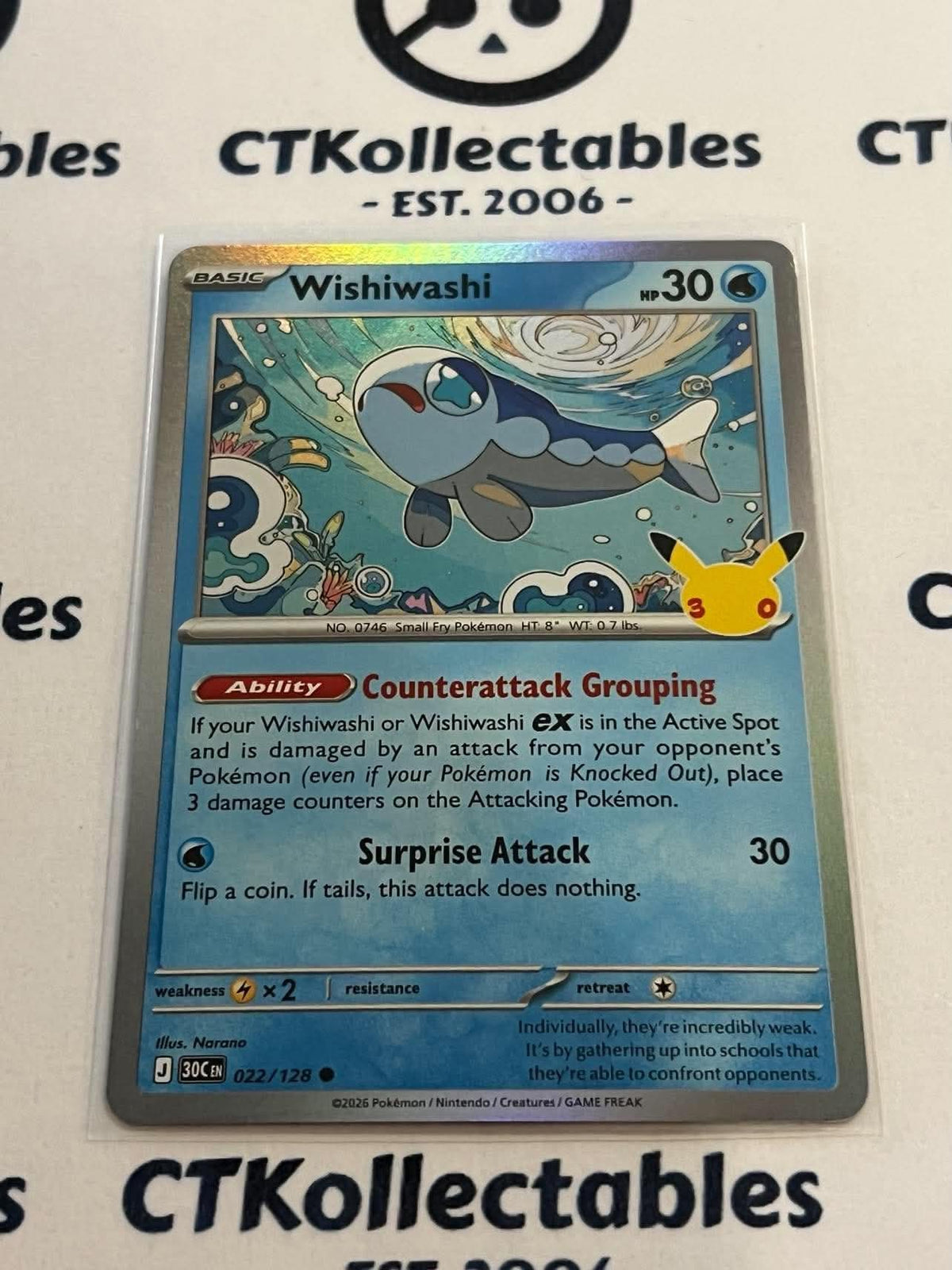 Wishiwashi 022/128 Holo Foil ENG 30th Anniversary Celebration Pokemon TCG