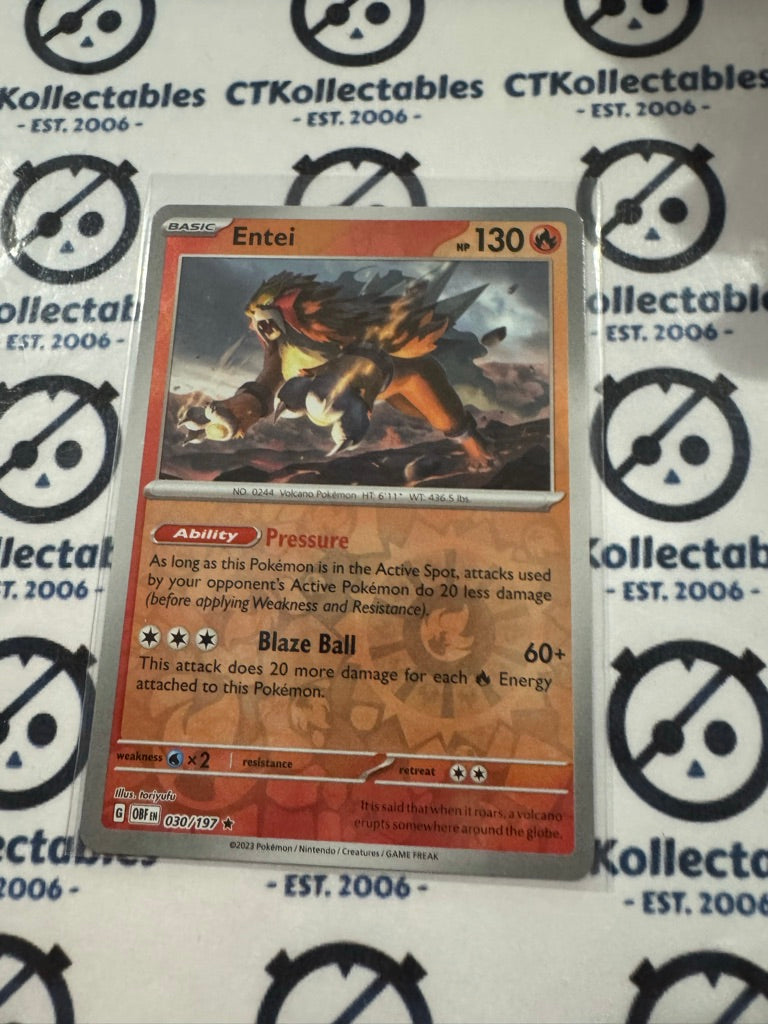 Entei Reverse Holo #030/197 2023 Obsidian Flames Pokemon Card