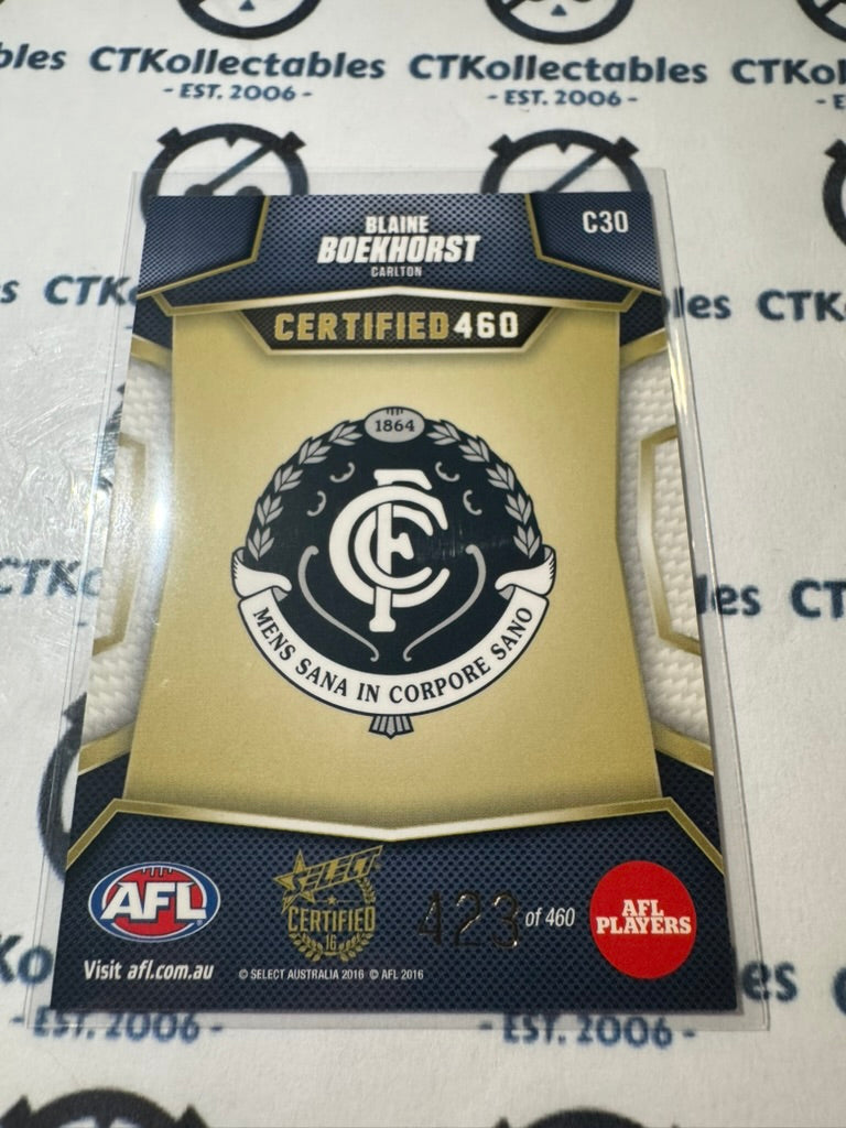 2016 AFL Select Certified Certified 460 Blaine Boekhorst #423/460 #C30 Blues