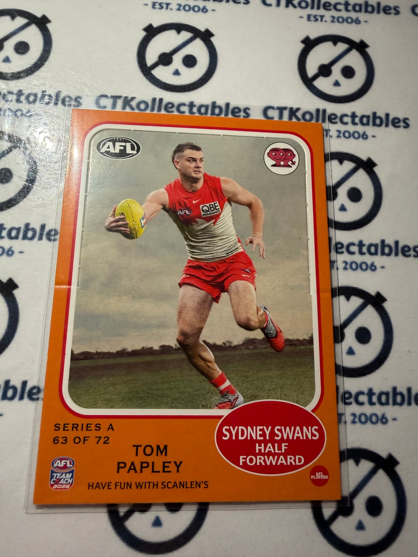 2026 Teamcoach AFL Scanlens Die-Cut Tom Papley 63 of 72 Swans