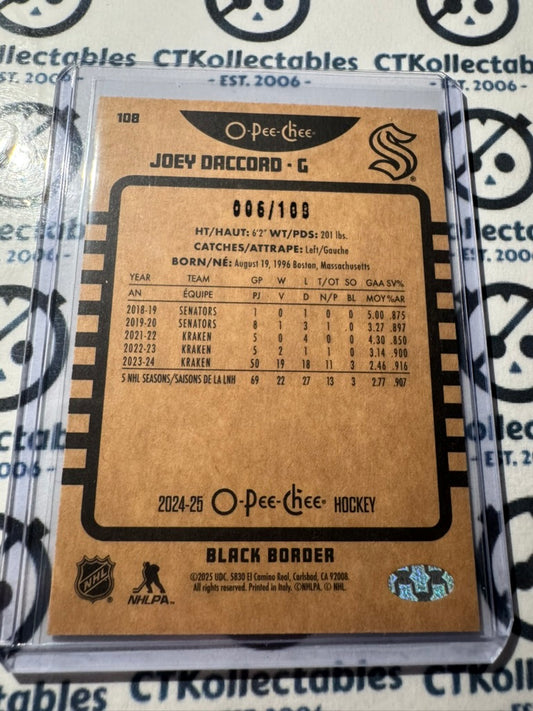 2024-25 O-Pee-Chee Hockey RETRO BLACK BORDER #108 Joey Daccord #006/100