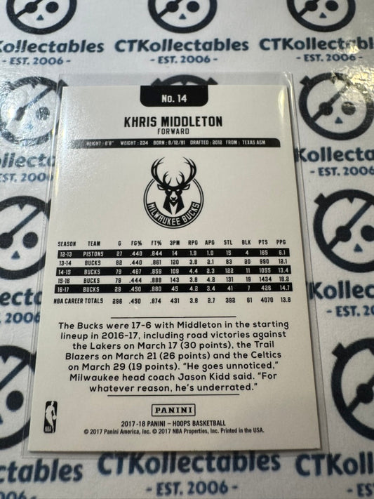2017-18 NBA Panini Hoops Khris Middleton Teal Explosion #14 Bucks