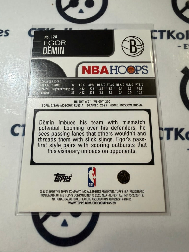 2025-26 Topps NBA Hoops Egor Demin Rookie Card #128 Nets