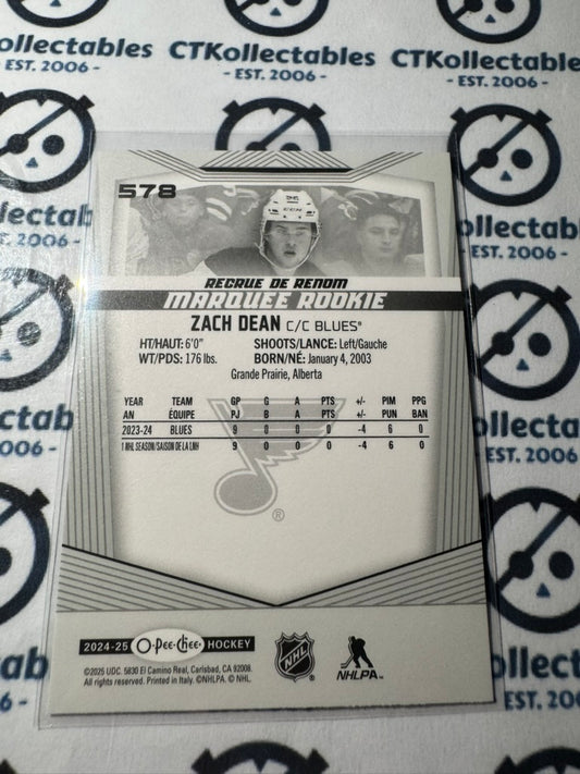 2024-25 O-Pee-Chee Hockey Marquee Rookie #578 Zach Dean St. Louis Blues