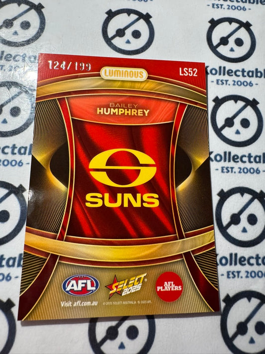 2025 AFL Footy Stars Luminous Bailey Humphrey Superstars #124/199 Suns