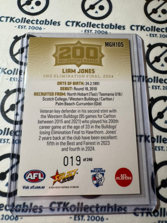 2025 AFL Footy Stars Milestone Hobby Liam Jones Jersey # #019/240 Bulldogs