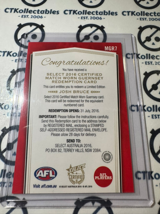 2016 AFL Select Certified Josh Bruce Guernsey Redemption MG7 #017/160 Saints