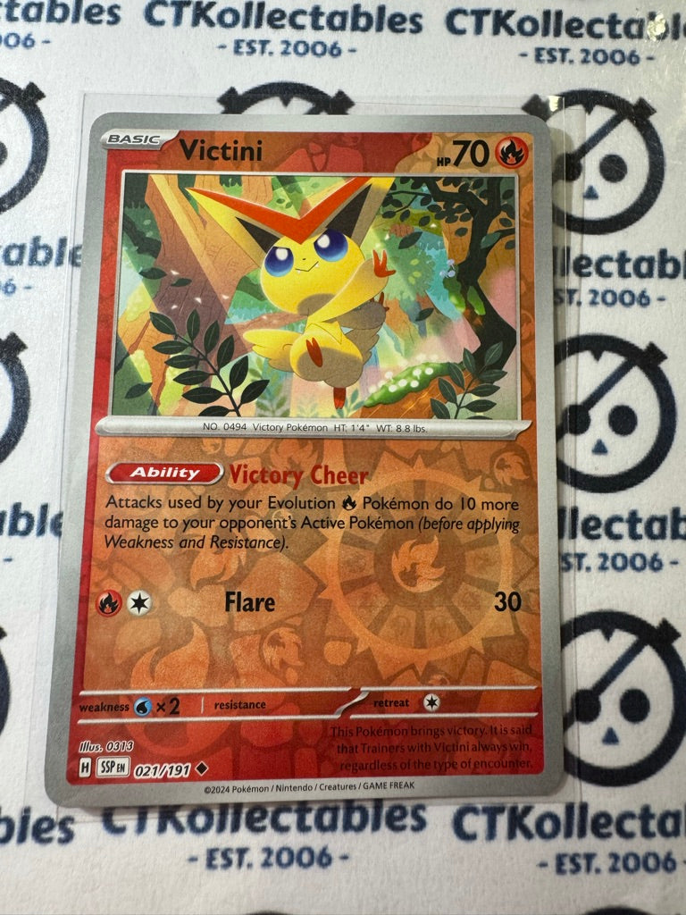 Victini Reverse Holo #021/191 Surging Sparks Pokémon TCG 2024