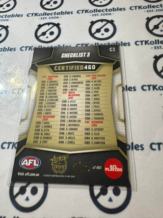 2016 AFL Select Certified Certified 460 Checklist #3 #405/460 #C3