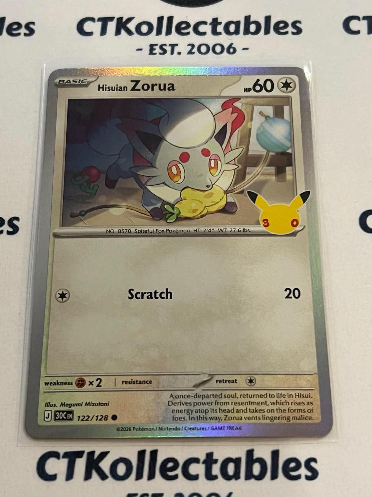 Hisuian Zorua 122/128 Holo Foil ENG 30th Anniversary Celebration Pokemon TCG
