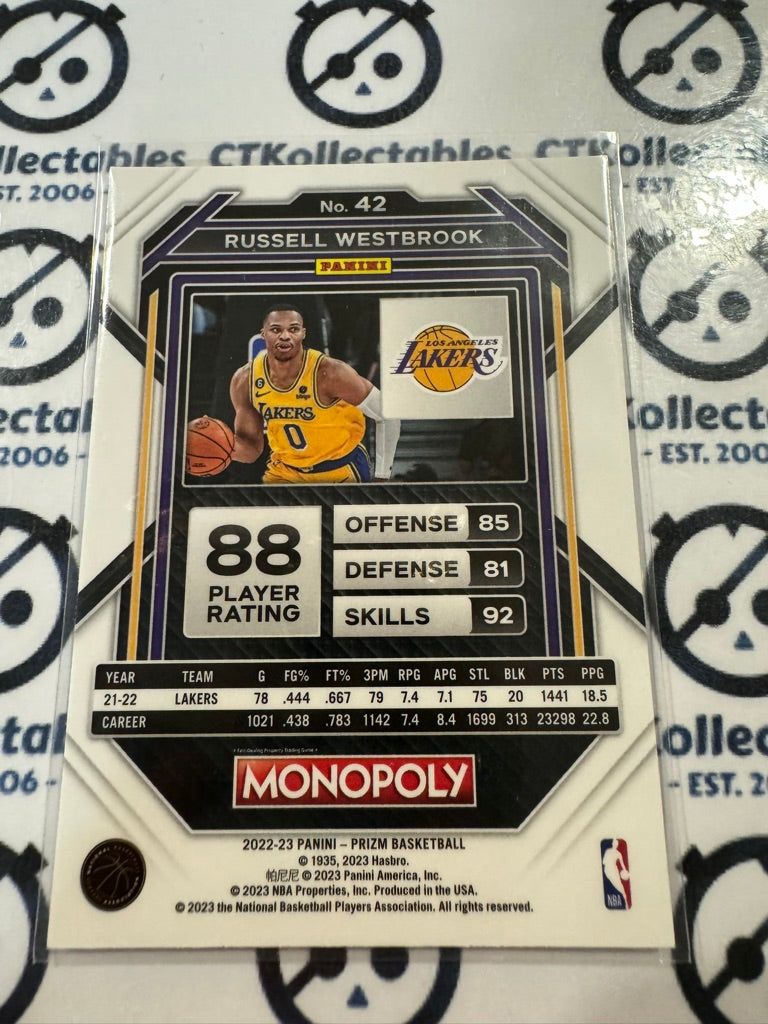2022-23 NBA Panini Prizm Monopoly Russell Westbrook Base #42 Lakers