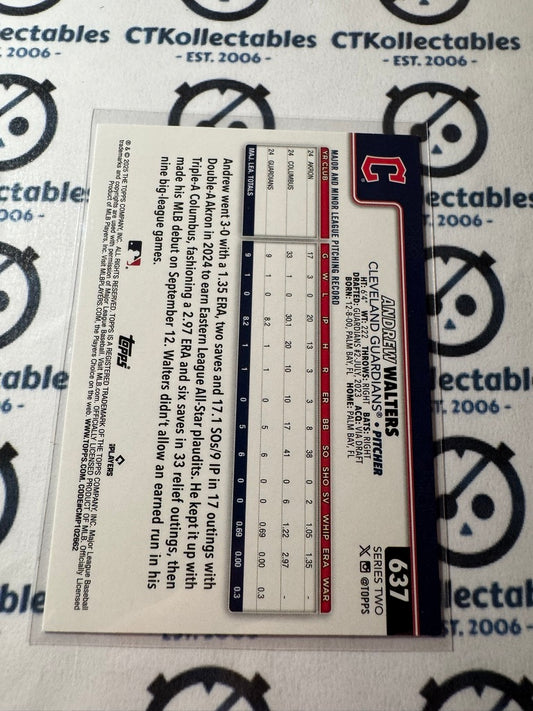 2025 Topps Series 2 Baseball Rookie Card #637 Andrew Walters Cleveland Guardian