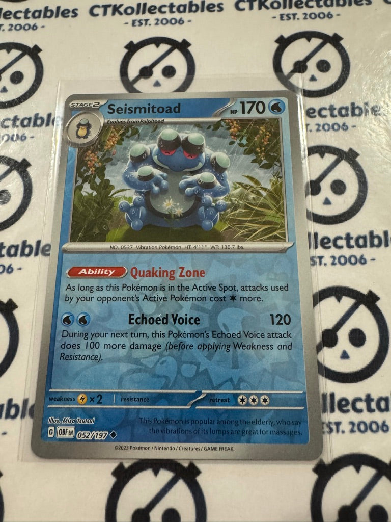 Seismitoad Reverse Holo #052/197 2023 Obsidian Flames Pokemon Card
