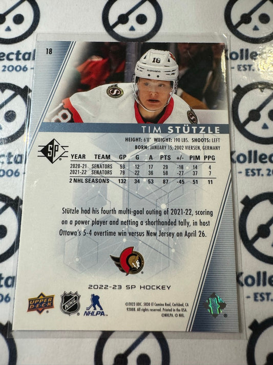 2022-23 NHL SP Hockey Tim Stutzle Blue Parallel #18 Senators