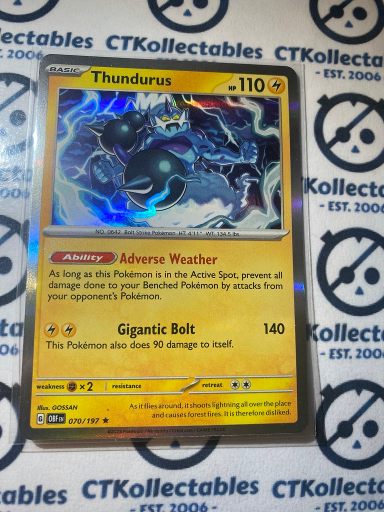 Thundurus Holo Rare #070/197 2023 Obsidian Flames Pokemon Card CTKollectables Thundurus Holo Rare #070/197 2023 Obsidian Flames Pokemon Card CTKollectables